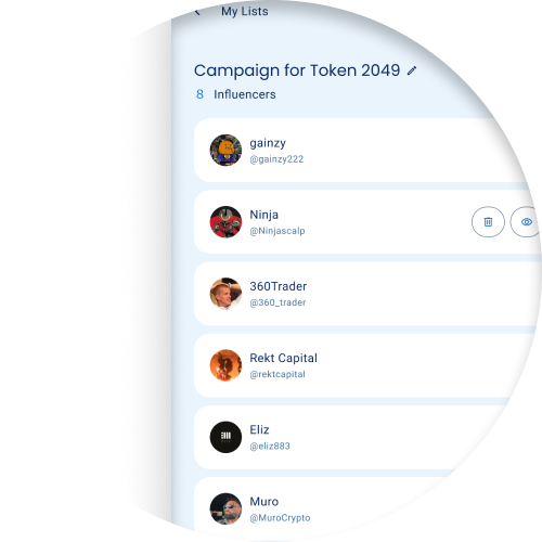 Interface showing influencer list creation